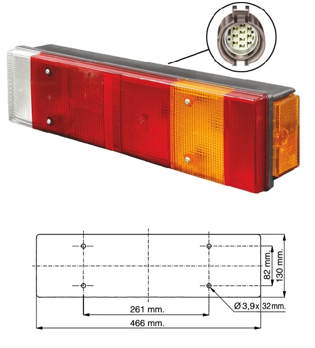 Svítilna zadní 7-dílná /R5W,R10W,P21W/ P IVECO E.Star, Daily II, E.Trakker, E.Cargo