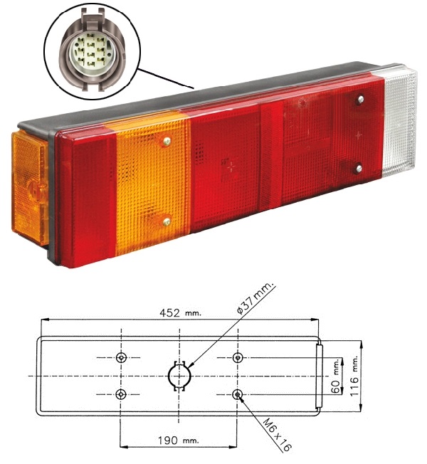 Svítilna zadní 7-dílná s osvětlením SPZ L IVECO E.Cargo, E.Tech, Daily II,