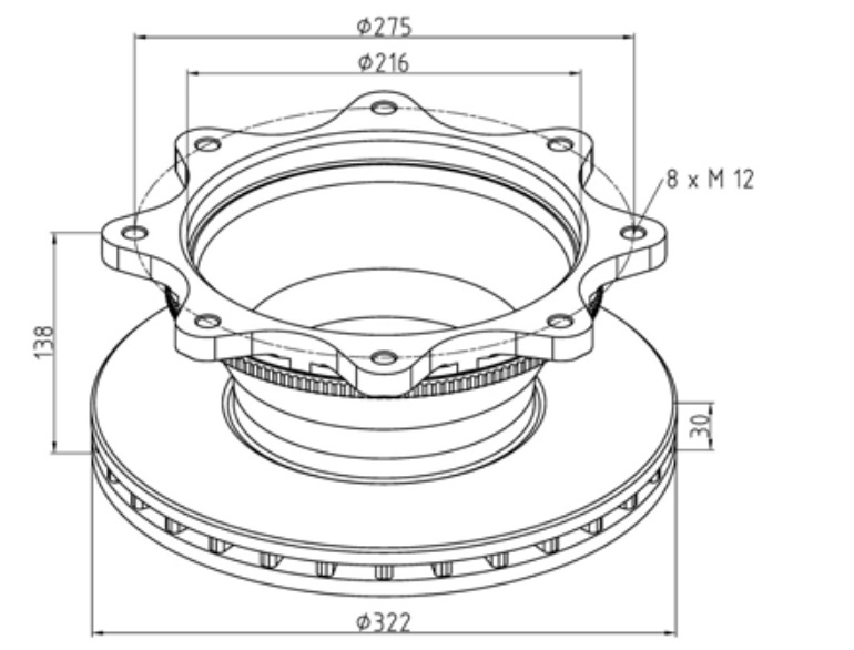Kotouč brzdový 322x30x138 s kroužkem ABS VOLVO F6,FL6, FL7, FM7