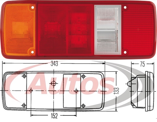 Kryt zadní svítilny 5-dílné 132x345 L/P MAN F90, M90 SCANIA, DAF, MERCEDES, NEOPLAN, 