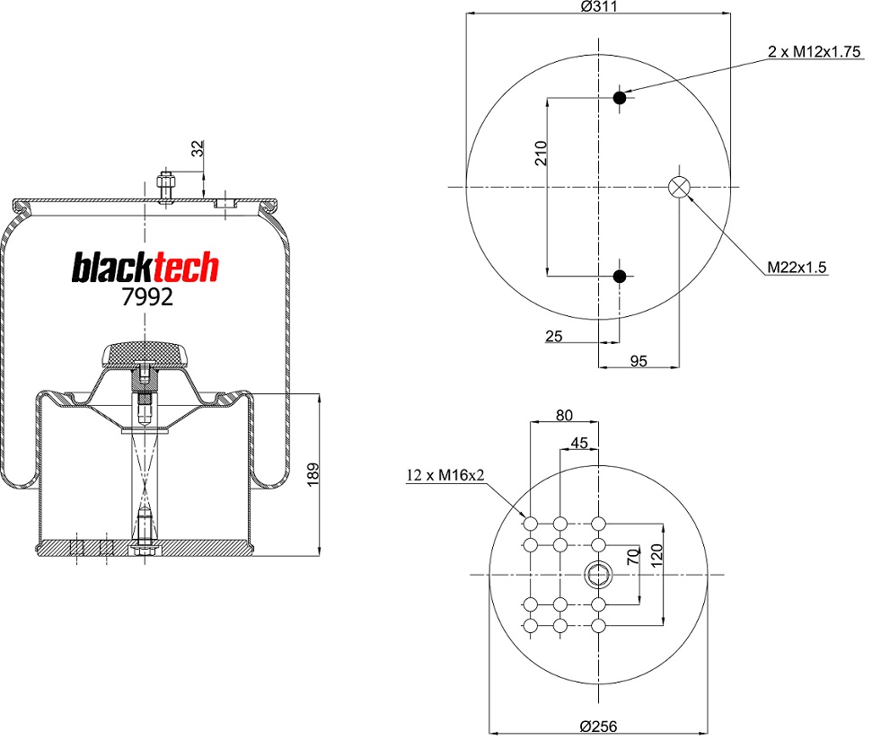 Vlnovec pérování kompletní - železný zvon BPW typ-36, MERCEDES 881