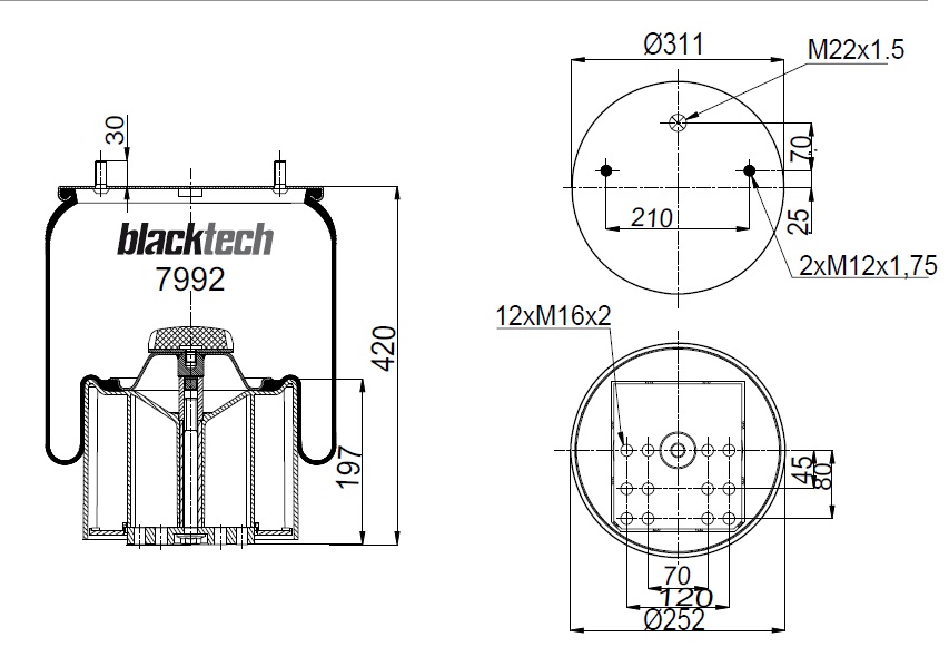 Vlnovec pérování kompletní - plastový zvon BPW typ-36, MERCEDES 881