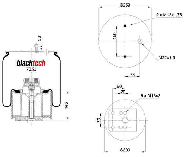 Vlnovec pérování kompletní - plastový zvon BPW typ 30K, RML7051CP, 940MB