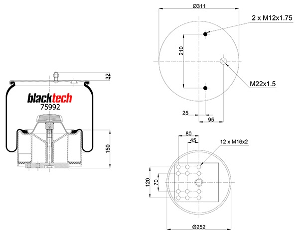 Vlnovec pérování kompletní - plastový zvon BPW typ 36K