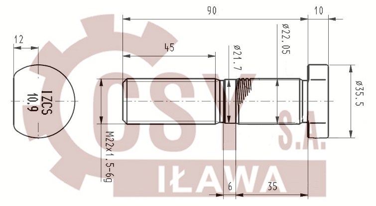 Šroub kolový M22x1,5x100 BPW Eco typ H/K/N/SH/SKH