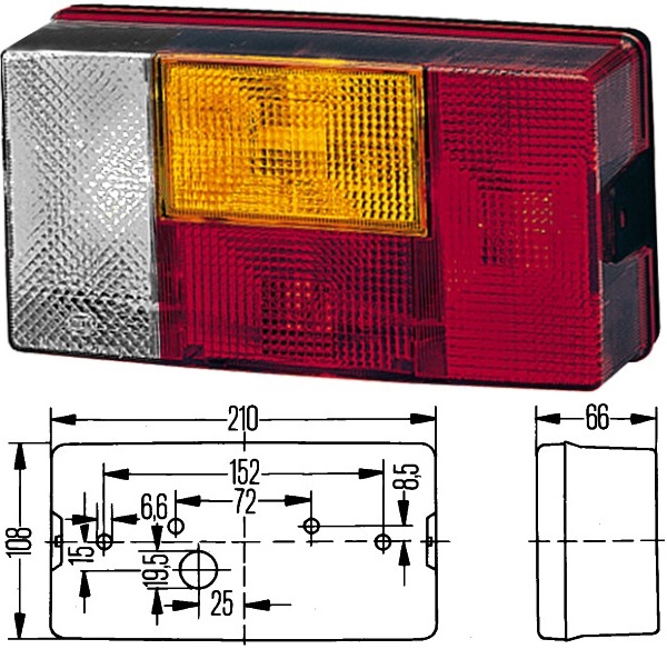 Svítilna zadní 4-dílná P 12V/24V (R10W,P21W) - /brzda,zpátečka,směr,koncové/