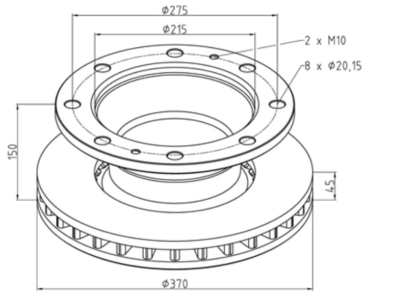 Kotouč brzdový 370x45x150 PN IVECO E.Cargo 130E,E.Fire, Knorr SB/SN6