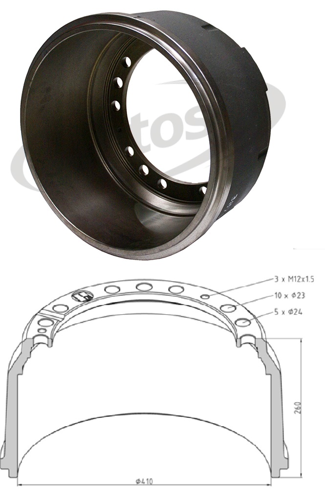 Buben brzdový 410x260 ZN MERCEDES Actros MP2, Atego, Axor, Zetros