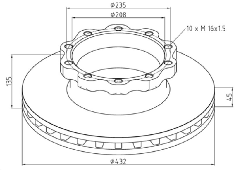 Kotouč brzdový 432x45x135 MAN TGA,F2000,F90