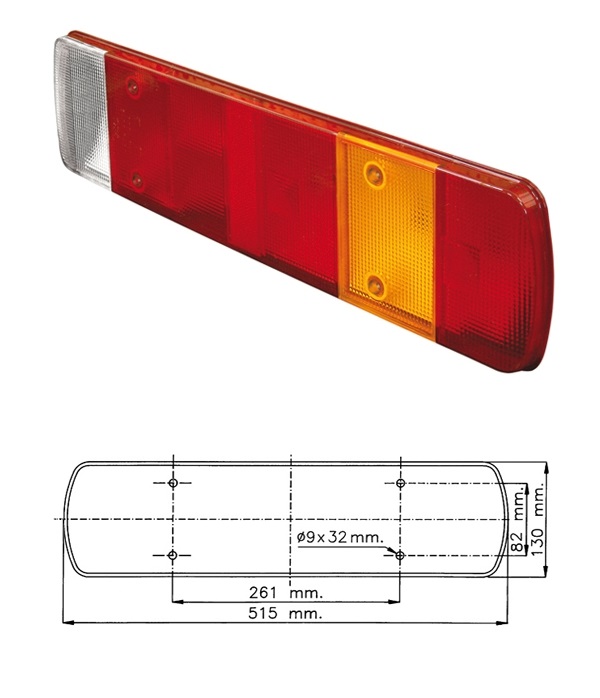 Kryt zadní svítilny 6-dílný 515x130 L/P SCANIA 94,114,124,144,VOLVO FH12 NEW, FH16