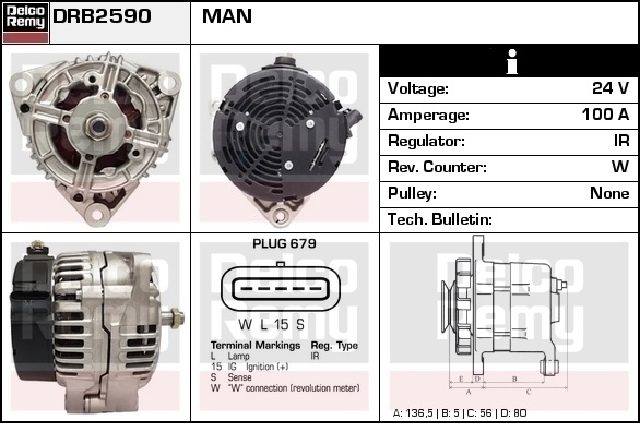 Alternátor 24V/100A MAN L2000,M2000, F2000,TGA