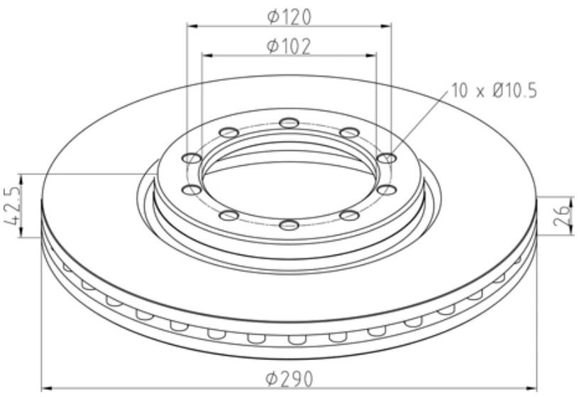 Kotouč brzdový 290x26x42,5 PN RVI Mascott