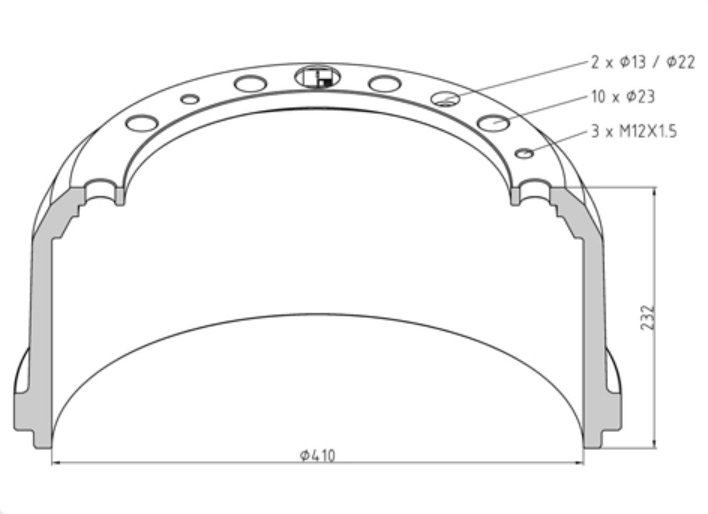 Buben brzdový 410x232 PN MAN TGA,TGX,TGS, L2000, M2000, M90