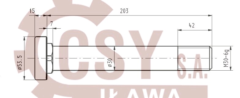 Šroub pera M30x3x200 se závitem BPW