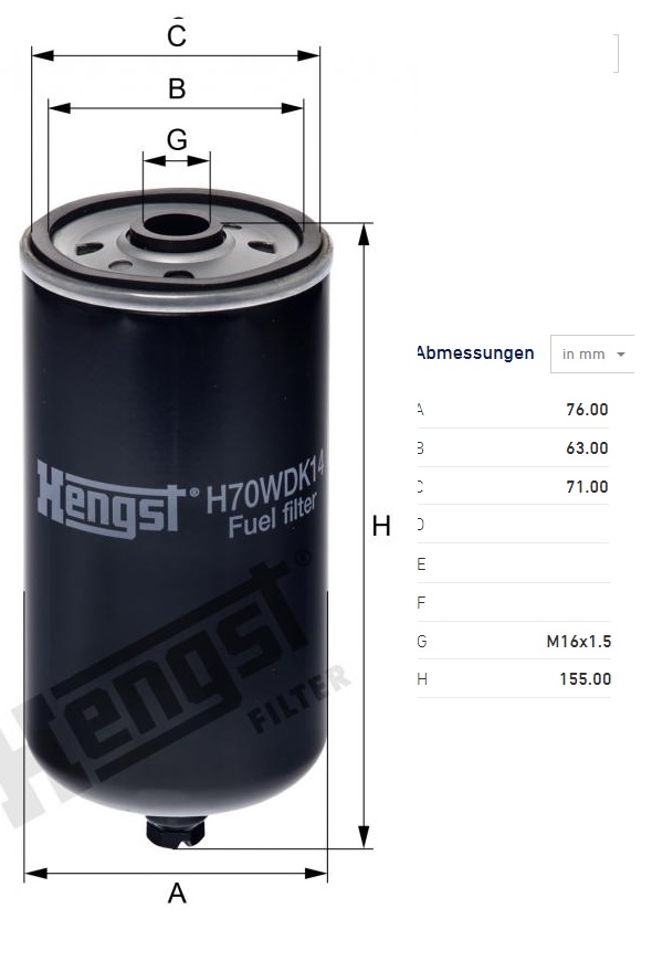 Filtr paliva biodiesel MAN TGA, F2000,L2000, SETRA serie 400, SOLARIS Urbino, LIEBHERR, 