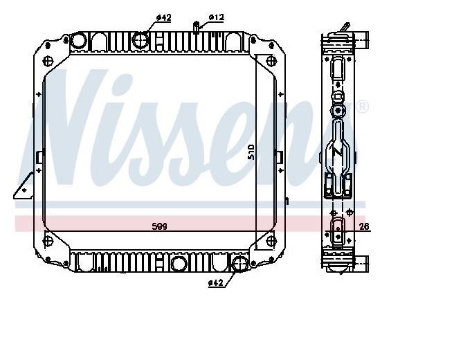 Chladič vody 510x623x33 s rámem MERCEDES LK/LN2 od 01.1984 do 12.2011