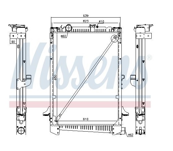 Chladič vody 850x610x58 s rámem DAF CF75 od 01.2001 do 05.2013