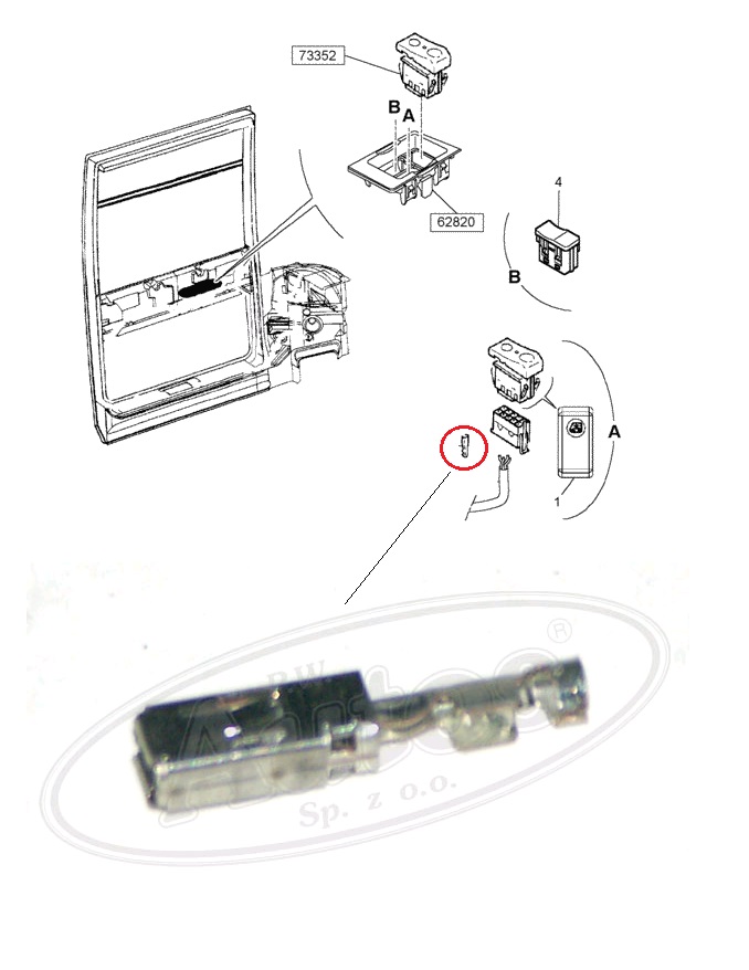 Konektor kabelu zvedání okna - samec 4x4mm RVI Midlum DXi, Magnum DXi, Premium