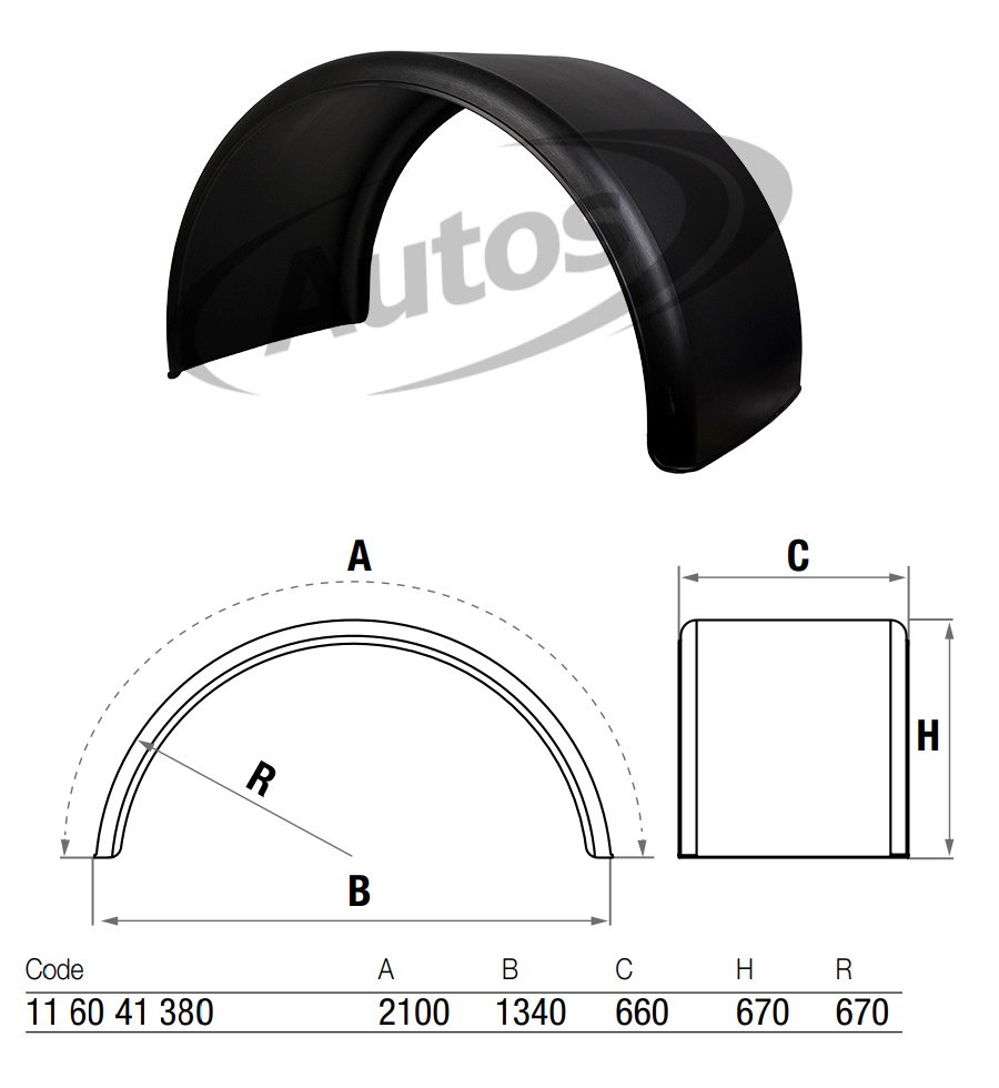 Blatník zadní kulatý 660x2100x1340 bez odrazky a držáků 