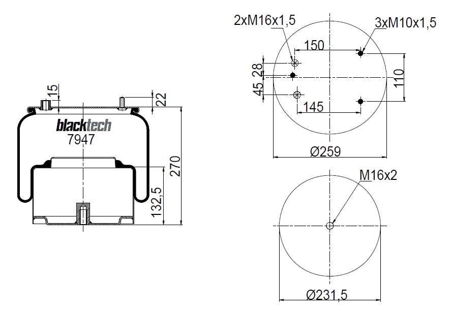 Vlnovec pérování kompletní - železný zvon DAF 95XF, CF65, CF75, CF85, 