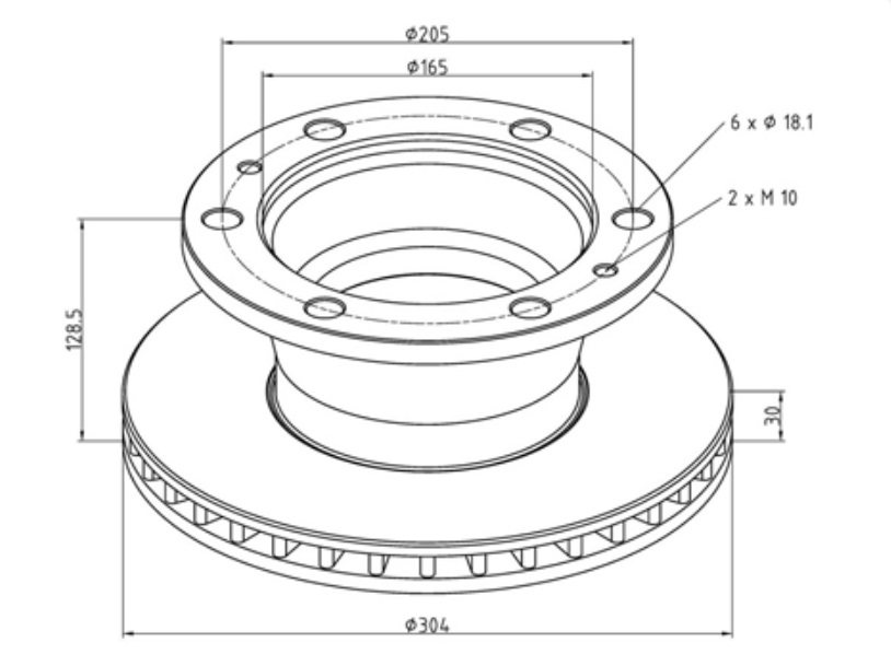 Kotouč brzdový 304x30x128,5 PN/ZN IVECO E.Cargo