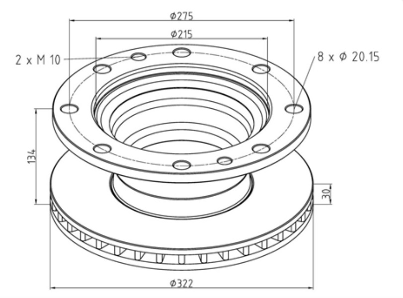 Kotouč brzdový 322x30x134 IVECO E.Cargo 75E,80E,85E,100E D3HA1