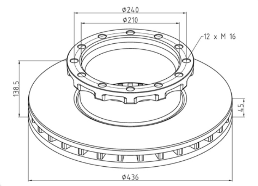 Kotouč brzdový 436x45x138,5 PN/ZN IVECO E.Star 440E, Stralis 440E, E.Tech, E.Cargo