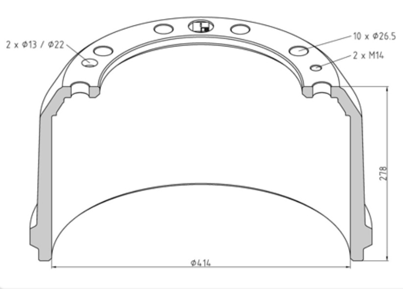 Buben brzdový 414x278 ZN RVI Kerax, Magnum AE, Premium TP/PR, Puncher
