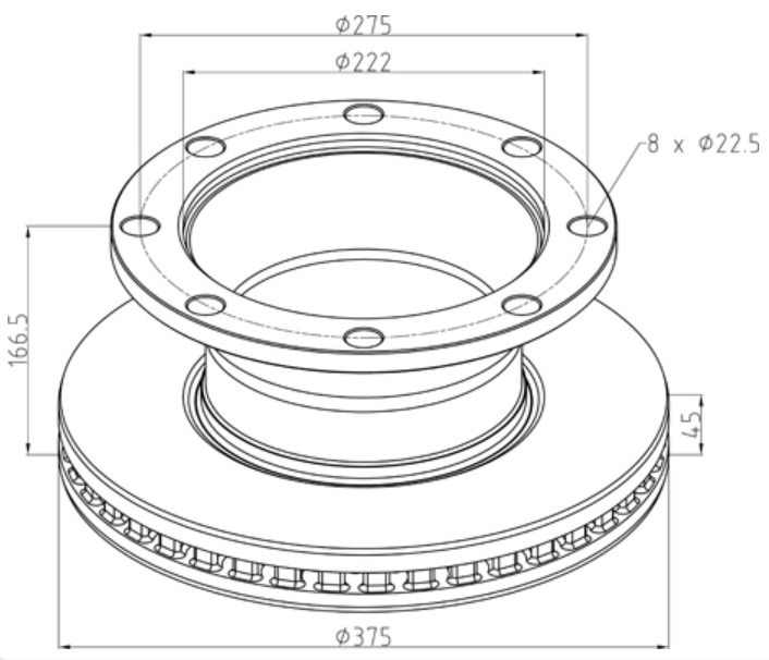 Kotouč brzdový 375x45x167,5 ZN RVI Midlum, VOLVO FLII, FL3 /Fontenax,C Lisa, Wabco Pan19