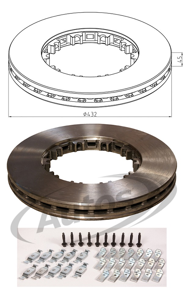 Kotouč brzdový 432x45x45 s montážní sadou PN/ZN DAF CF65,75,85, LF95,XF95,XF105