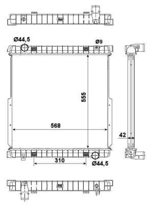 Chladič vody 555x568x42 bez rámu IVECO E.Cargo Tector