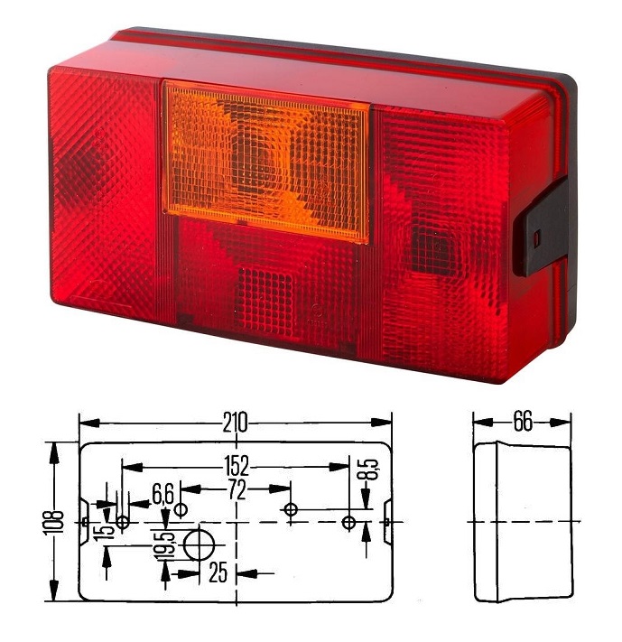 Svítilna zadní 5-dílná L 12V/24V (R10W,P21W) s osvětlení SPZ