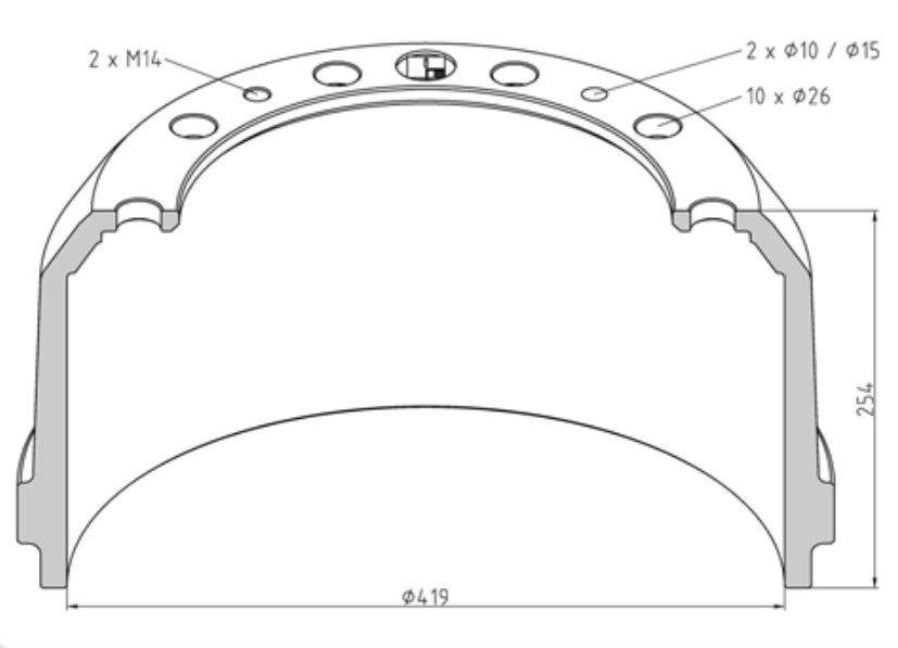 Buben brzdový 419x254 SMB C3, TRAILOR, FRUEHAUF
