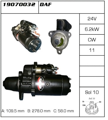 Startér 24V/6,2kW DAF XF105, MERCEDES