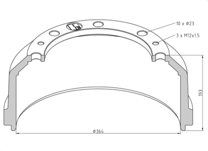 Buben brzdový 364x193 PN MERCEDES Atego LK,LN, O301/O817