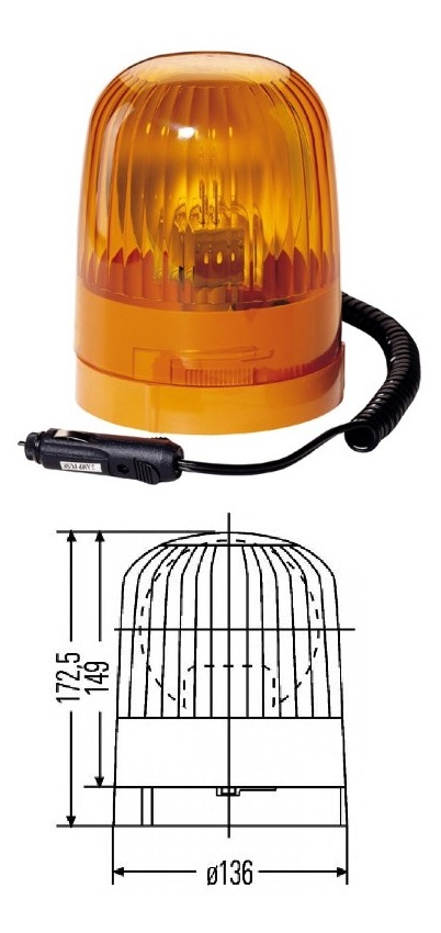 Maják výstražný rotační 12V/24V H1 Junior, oranžový magnetický, kabel 1,5m