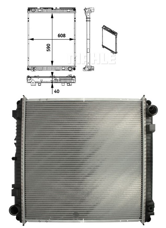 Chladič vody 608x590x40 bez rámu MAN TGL I, TGL II D0834LFL40-D0836LFLAF od 04.2005