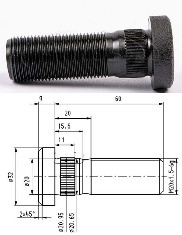 Šroub kolový M20x1,5x60 RVI Midlum DXi od 2004