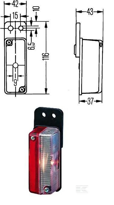 Svítilna poziční 12V/24V červeno-bílá T4W/ ADR/GGVS, na gumě