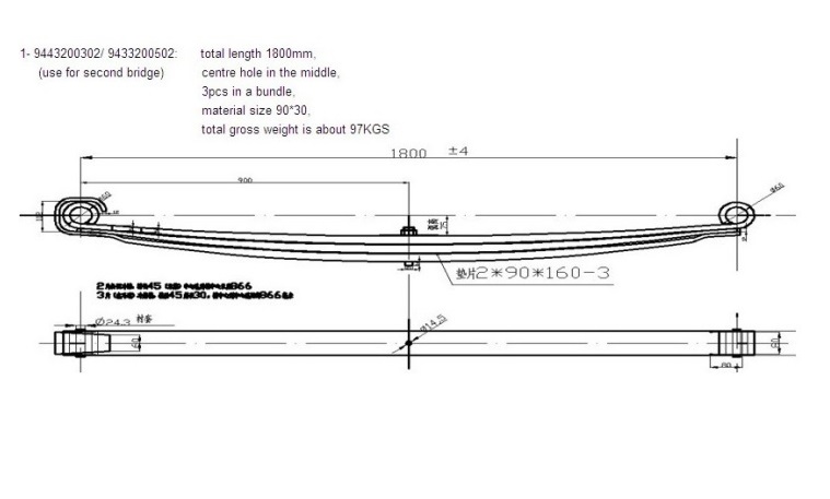 Pero listové 900/900-90 3 listy přední MERCEDES