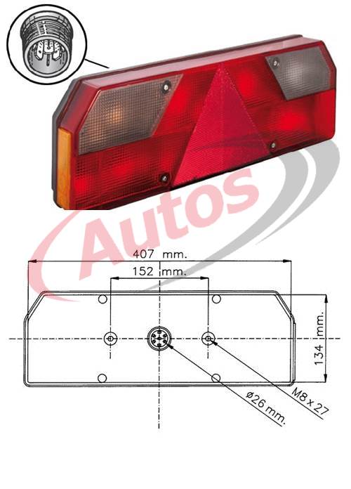 Svítilna zadní L EUROPOINT s trojúhelníkem a osvětlením SPZ konektory