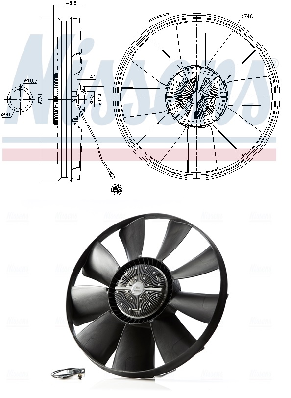 Viskospojka s ventilátorem pr.748mm/9 lopatek MAN E2000, F2000, TGA, TGX I D2066LF22-D3876