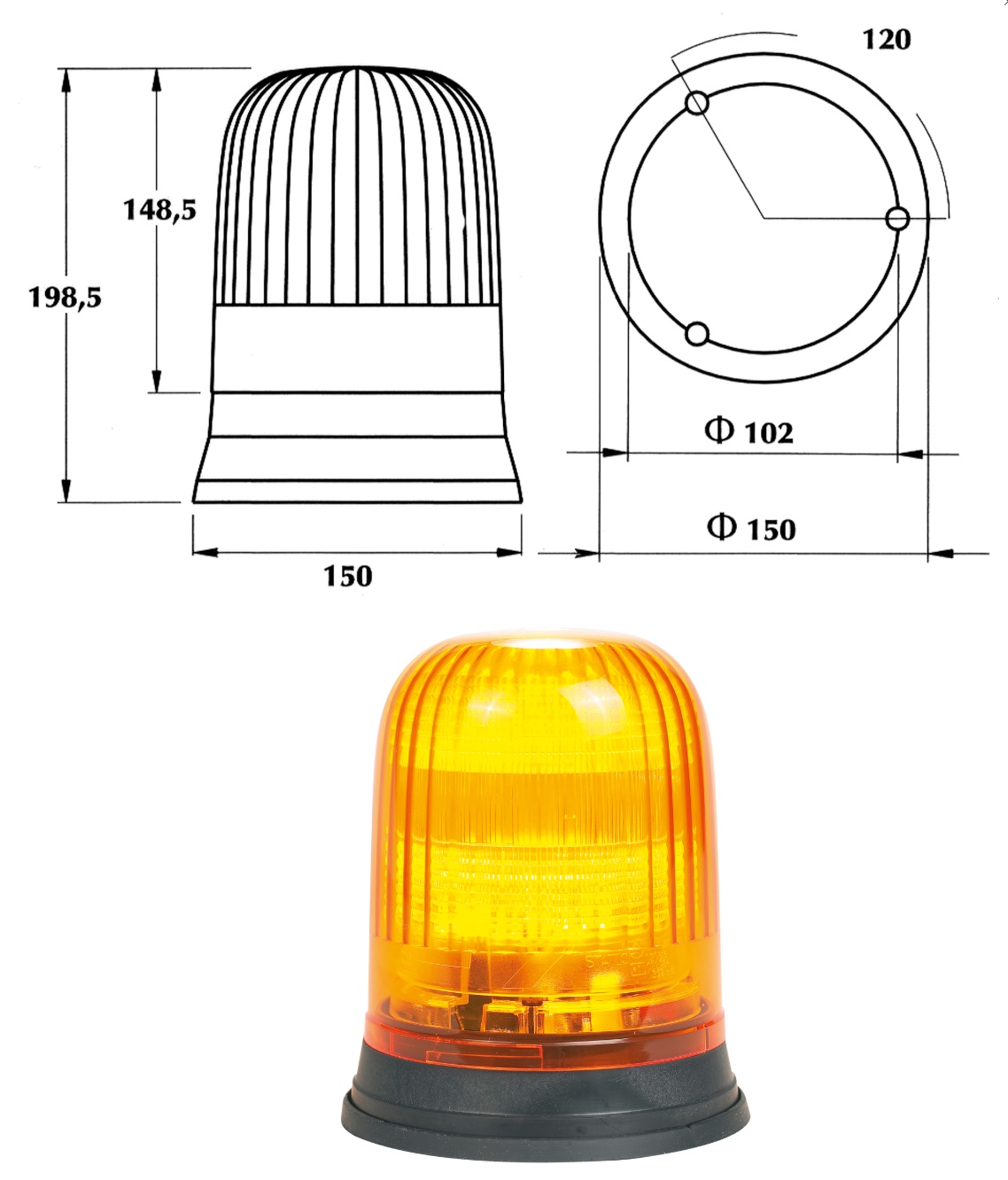Maják výstražný jednozáblesk 12V/24V Xenon, oranžový, magnetický bez kabelu
