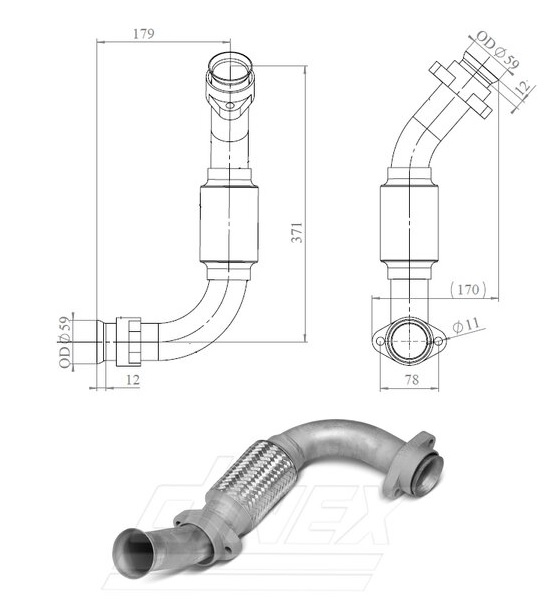 Trubka výfuku vstupní s pružným dílem 371mm P MERCEDES Actros Euro 3