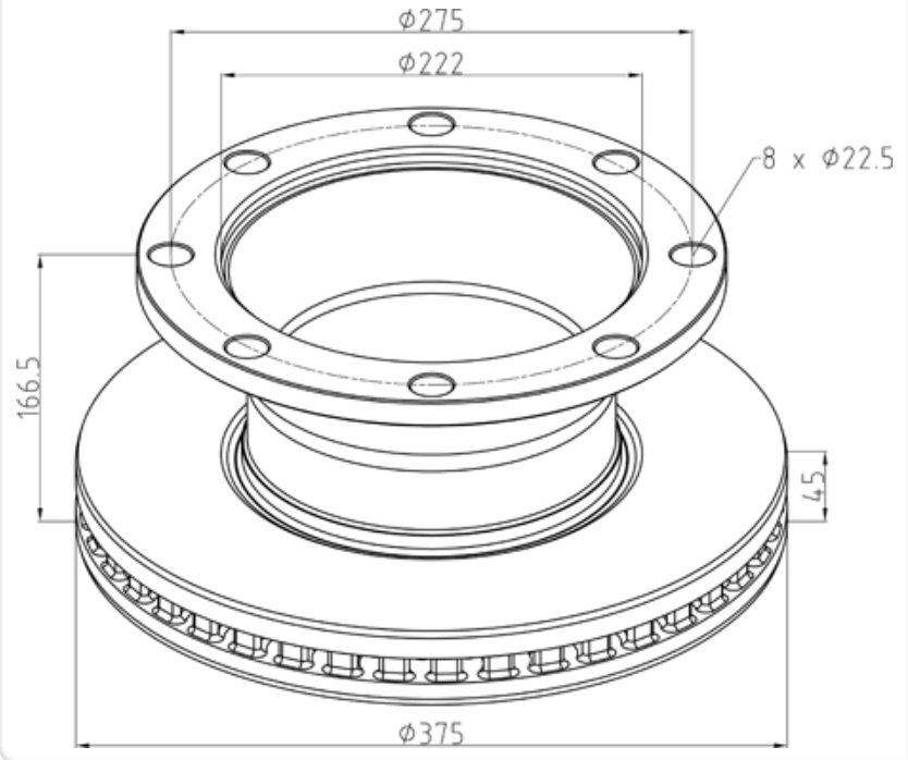 Kotouč brzdový 375x45x167,5 ZN RVI Midlum, VOLVO FLII, FL3 /Fontenax,C Lisa, Wabco Pan19