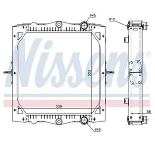 Chladič vody 523x529x58 s rámem DAF LF45, LF55 BE110C-FR136S1 od 01.2001