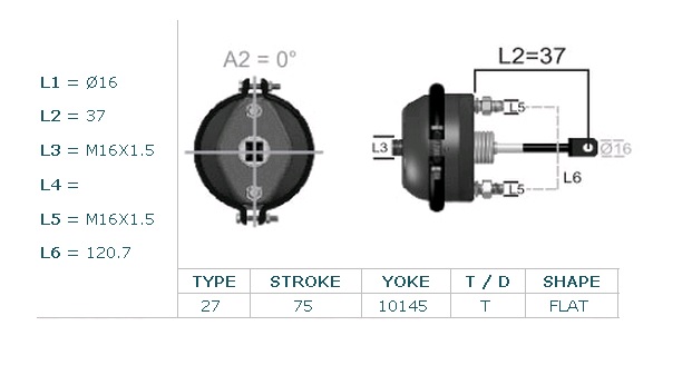 Válec brzdový 27" membránový PN MAN TGA, TGS, TGX, E2000, F2000