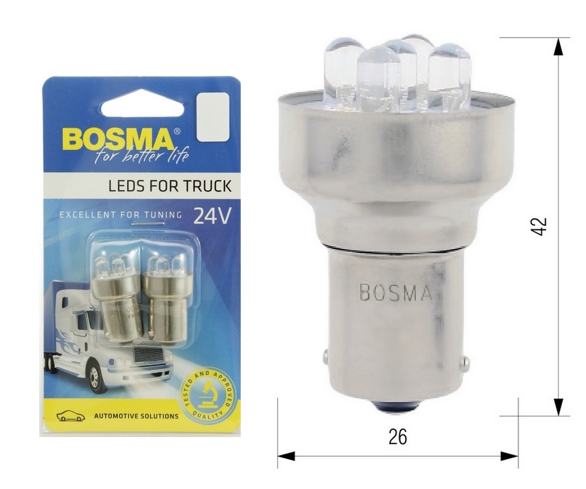 Žárovka 24V 5W Ba15sW LED BOSMA sada 2ks