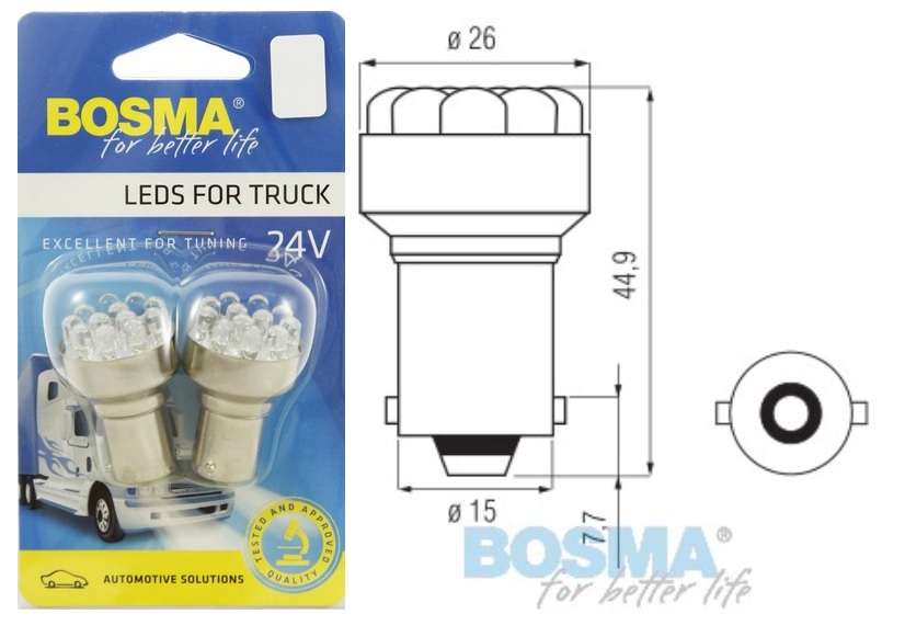 Žárovka 24V 21W LED Ba15s sada 2ks BOSMA
