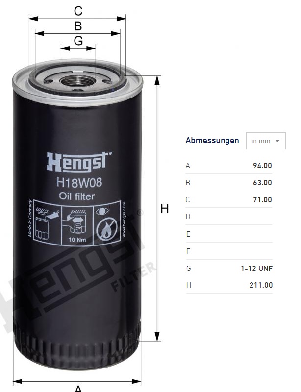Filtr oleje LIEBHERR série RL/PR700/L500 D924T/ D924TI/ D926TI, JOHN DEERE Dozer